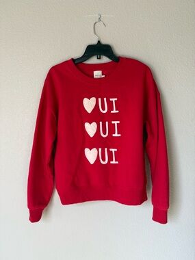 Maeve Red Crewneck Sweatshirt with Stacked White Heart French Graphics